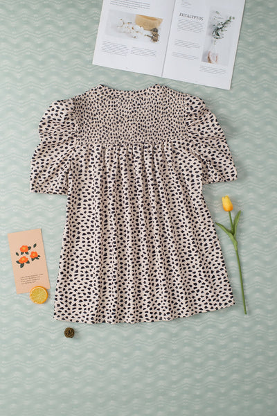 Explore More Collection - Smocked Animal Print Puff Sleeve Blouse