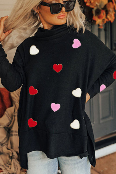 Explore More Collection - Valentine’s Day Heart Patched Turtleneck Long Sleeve Top