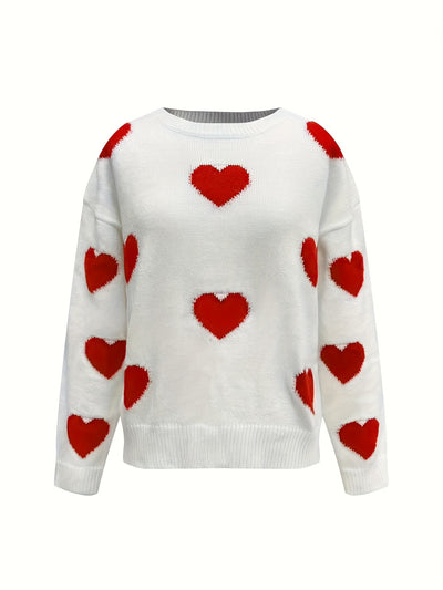 Explore More Collection - Valentine’s Day Heart Round Neck Long Sleeve Sweater