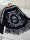 Explore More Collection - Fringe Geometric Long Sleeve Poncho