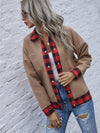 Explore More Collection - Plaid Trim Long Sleeve Jacket