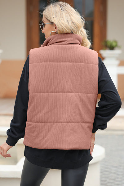 Explore More Collection - Pocketed Zip Up Turtleneck Vest Coat