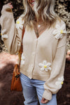 Explore More Collection - Flower Dropped Shoulder Long Sleeve Cardigan