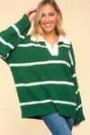 Explore More Collection - Haptics Collared Neck Striped Contrast Sweater