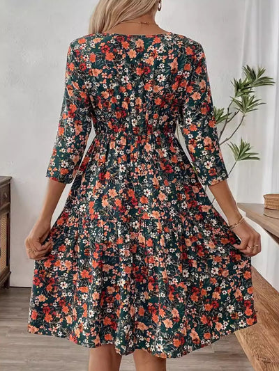 Explore More Collection - Frill Floral Round Neck Dress