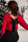 Explore More Collection - Bowknot V-Neck Long Sleeve Blouse