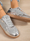 Explore More Collection - Sequin PU Leather Flat Sneakers