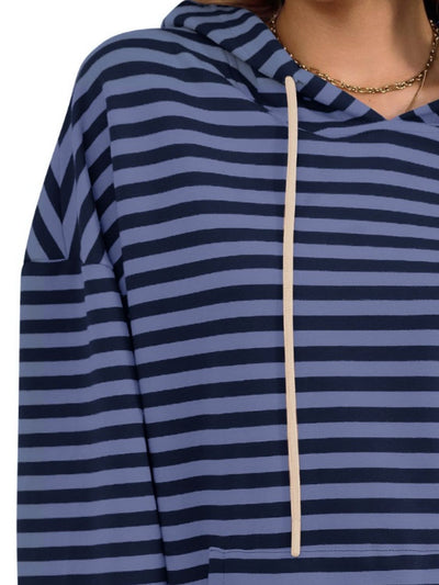 Explore More Collection - Drawstring Striped Long Sleeve Hoodie