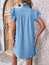 Explore More Collection - Ruffled Notched Cap Sleeve Mini Dress