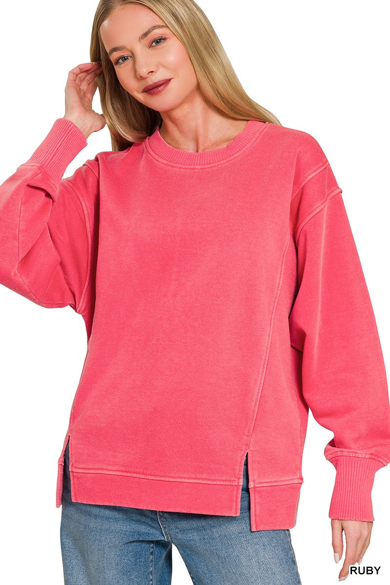 Zenana Pigment Dye Exposed-seam Fleece Sweatshirt