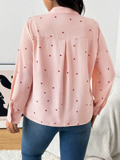 Explore More Collection - Heart Collared Neck Long Sleeve Shirt