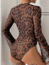 Explore More Collection - Perfee Leopard V-Neck Lace Bodysuit