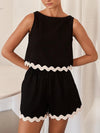 Explore More Collection - Contrast Trim Round Neck Top and Shorts Set