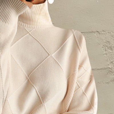 Explore More Collection - Geometric Turtleneck Long Sleeve Sweater