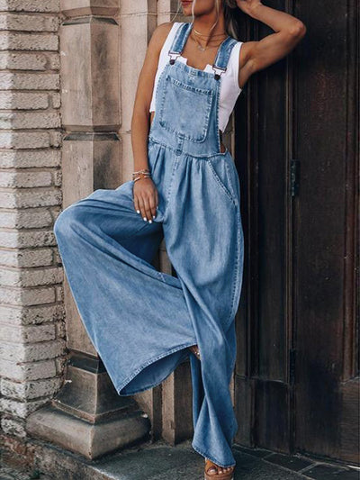 Explore More Collection - Wide Leg Denim Overalls