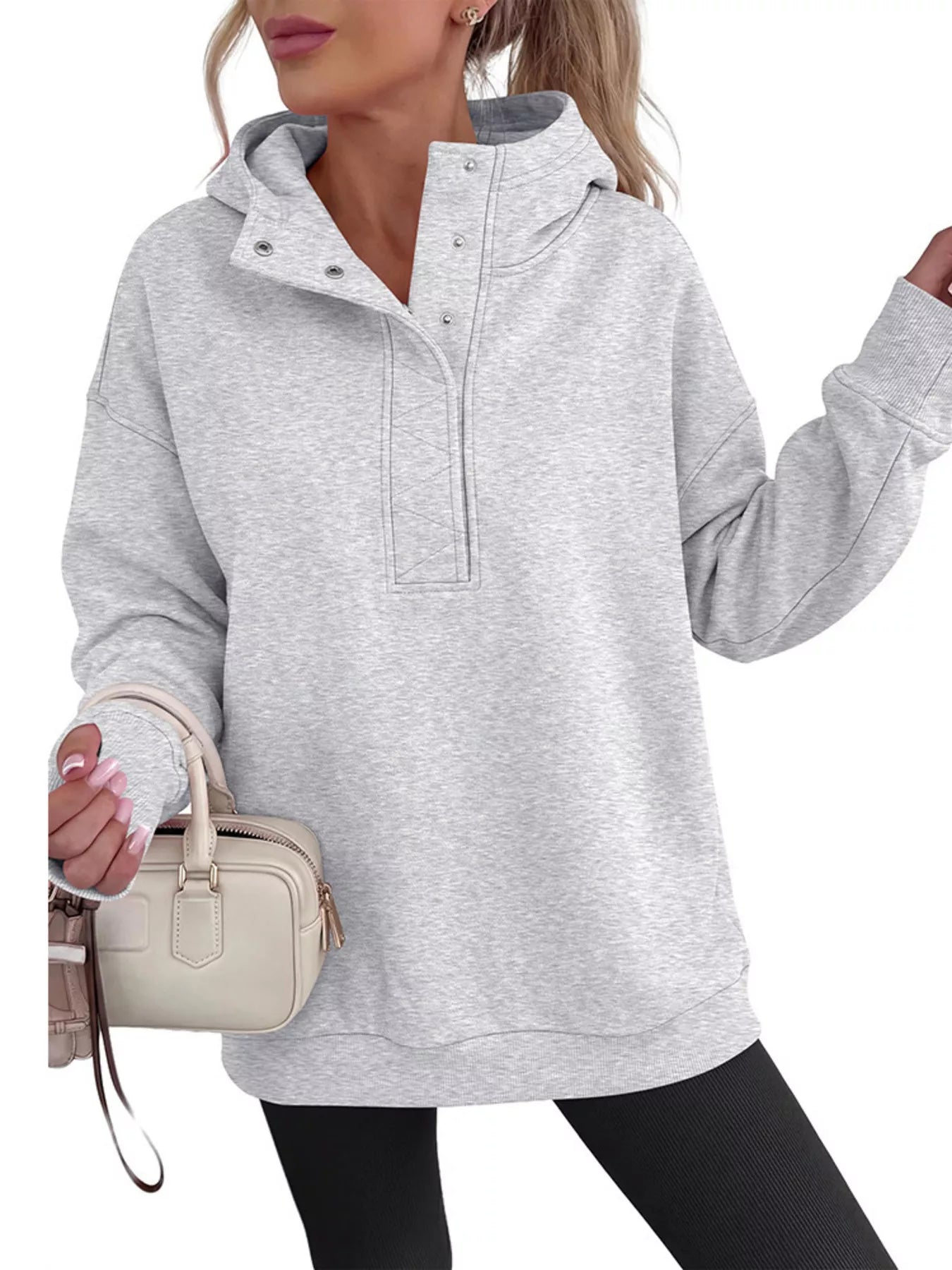 Half Snap Dropped Shoulder Hoodie
