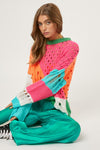 Explore More Collection - Color Block Distressed Detail Pullover Sweater