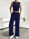 Explore More Collection - Mock Neck Sleeveless Top and Drawstring Pants Set