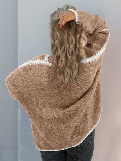 Explore More Collection - Double Take Contrast Open Front Dropped Shoulder Cardigan