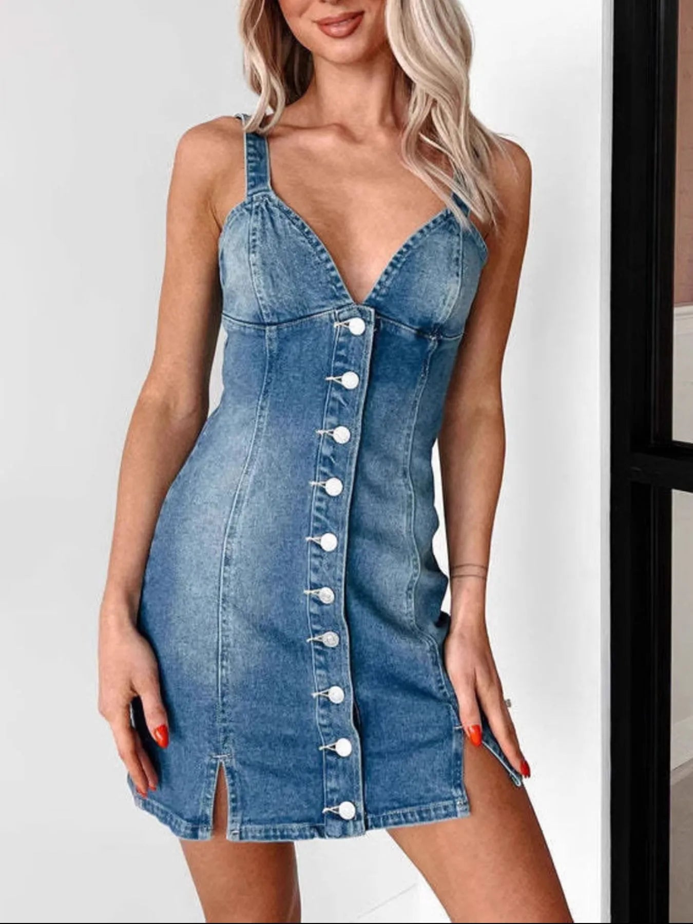 sur sweetheart neck denim mini dress Windsor Lace Up Sweetheart Neck Denim Mini Dress