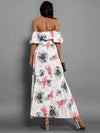 Explore More Collection - Pleated Floral Off-Shoulder Short Sleeve Midi Dress