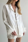 Explore More Collection - Buttery-Soft Tied Fringe Collared Neck Top and Shorts Set