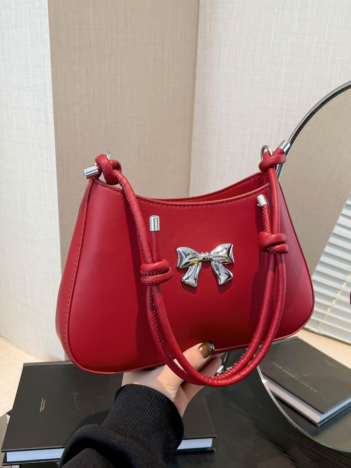 Explore More Collection - Bow PU Leather Knotted Strap Handbag