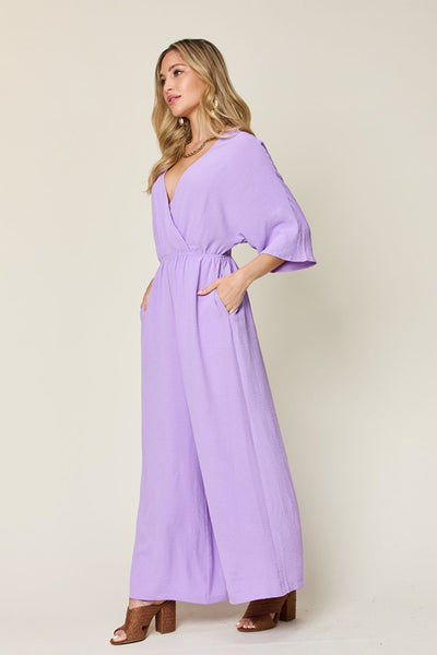 Explore More Collection - Double Take Full Size Half Sleeve Wide Leg Jumpsuit