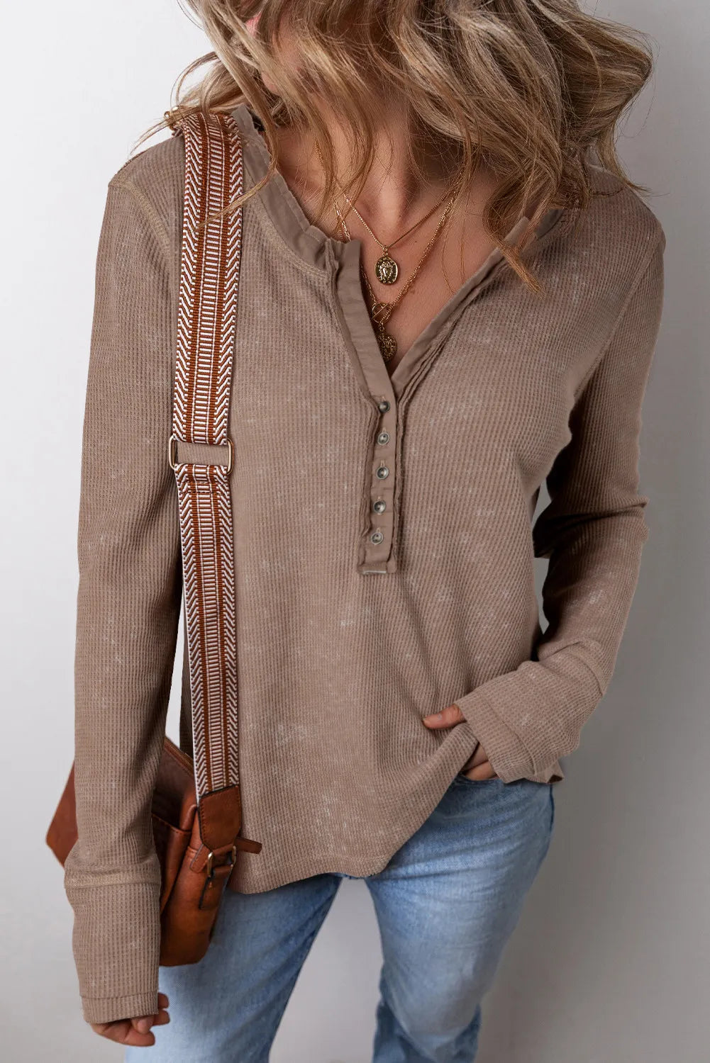 Explore More Collection - Notched Long Sleeve Top