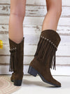 Explore More Collection - Fringe Suede Point Toe Block Heel Boots