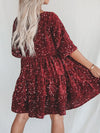 Explore More Collection - Full Size Sequin Round Neck Half Sleeve Mini Dress