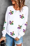 Explore More Collection - Mardi Gras Sequin Round Neck Dropped Shoulder Sweatshirt