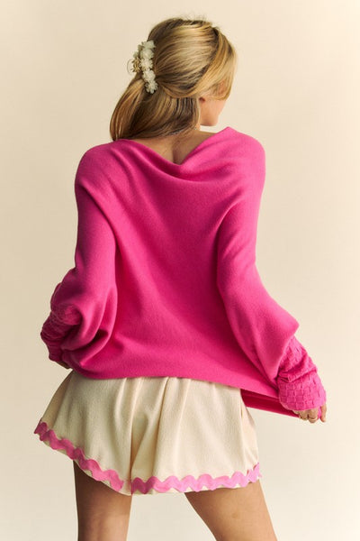 Explore More Collection - Davi & Dani Solid Color Batwing Sleeve Sweater