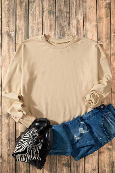 Explore More Collection - High-Low Round Neck Long Sleeve Sweatshirt