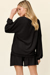 Explore More Collection - Double Take Full Size Texture V-Neck Long Sleeve T-Shirt and Shorts Set