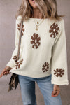 Explore More Collection - Flower Round Neck Long Sleeve Sweater