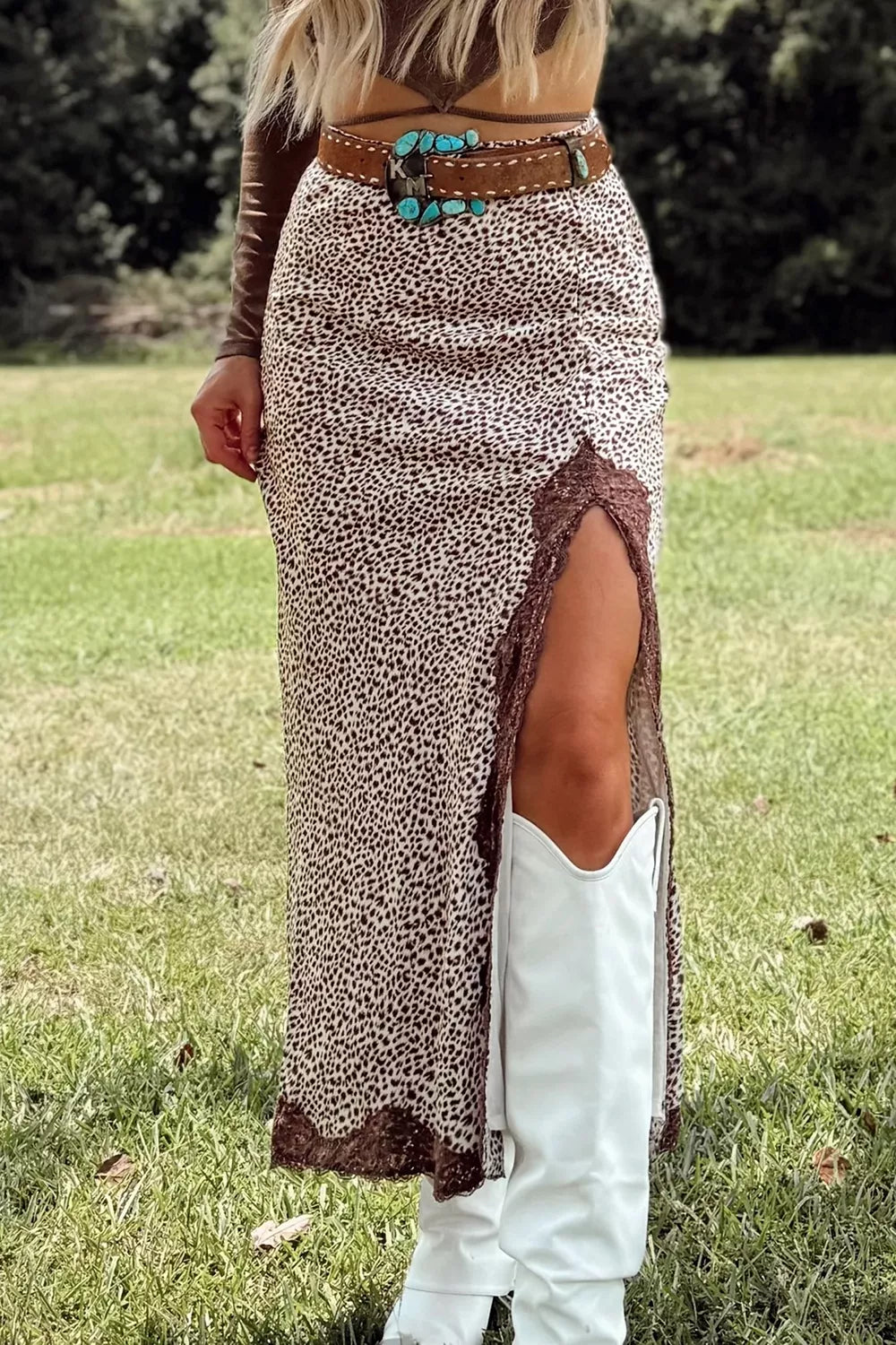Slit Animal Print Skirt