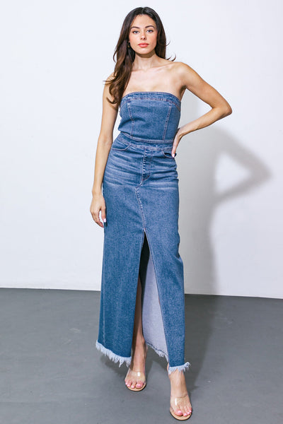 Explore More Collection - DREAMS COME TRUE DENIM MIDI DRESS