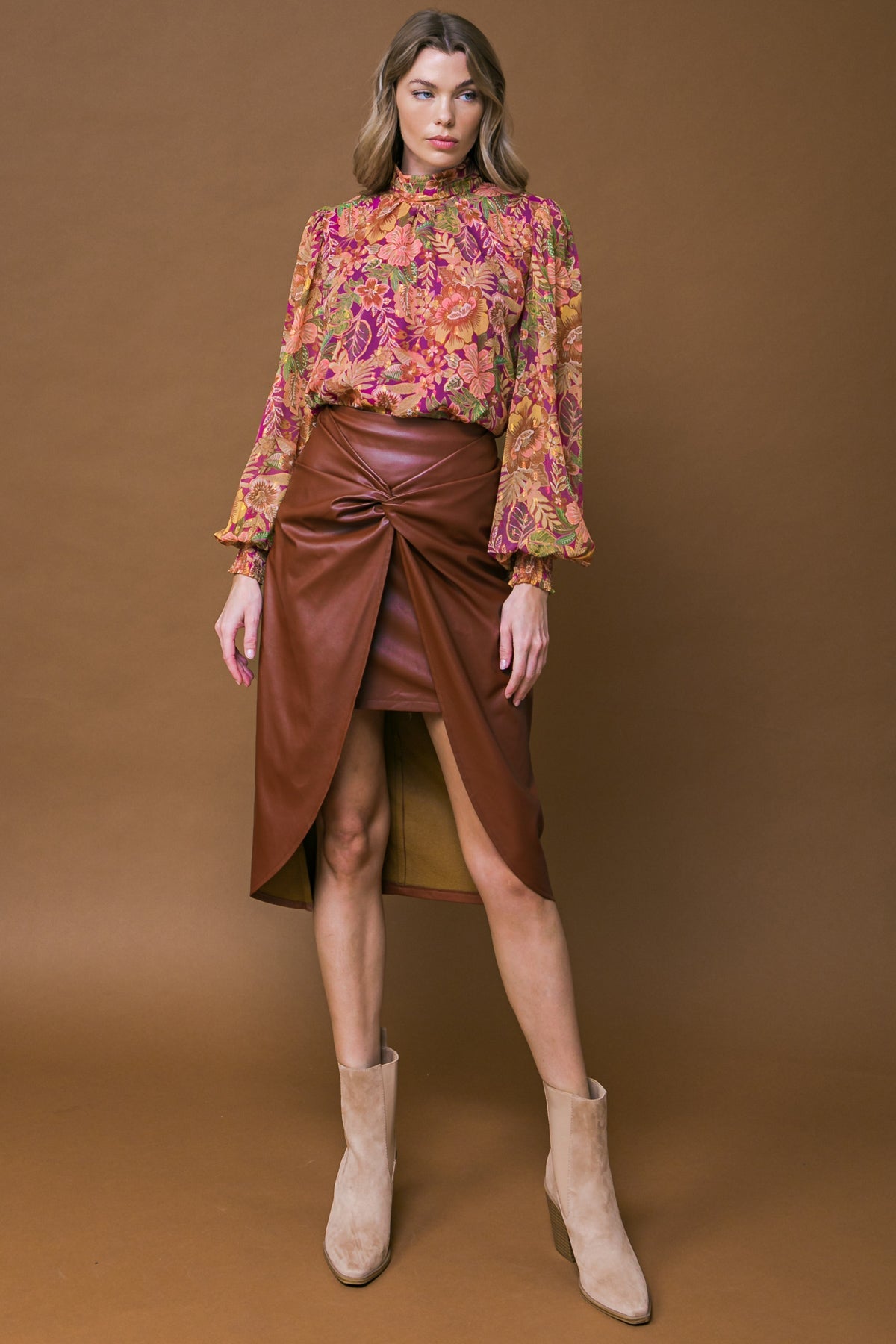 Explore More Collection - CHOOSE US LEATHER MIDI SKIRT