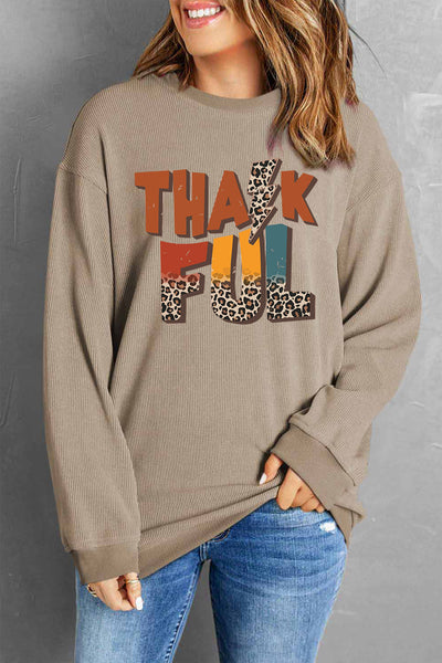 Explore More Collection - Letter Graphic Round Neck Long Sleeve Sweatshirt