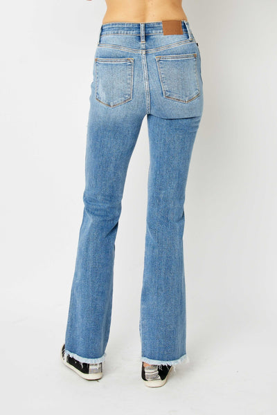 Explore More Collection - Judy Blue Full Size Distressed Raw Hem Bootcut Jeans