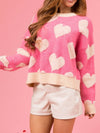 Explore More Collection - Valentine’s Day Fuzzy Heart Round Neck Long Sleeve Sweater