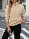 Explore More Collection - Fuzzy Quarter Zip Long Sleeve Sweatshirt