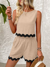 Explore More Collection - Contrast Trim Round Neck Top and Shorts Set