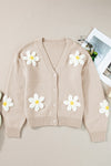 Explore More Collection - Flower Dropped Shoulder Long Sleeve Cardigan