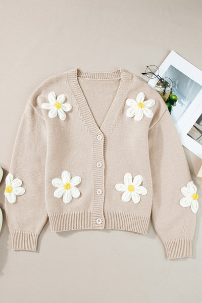 Explore More Collection - Flower Dropped Shoulder Long Sleeve Cardigan