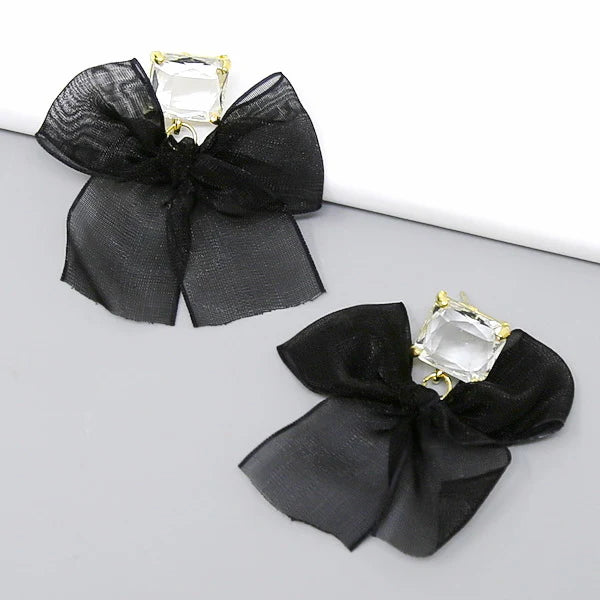 Fabric Bow Ribbon Dangle Earrings