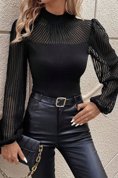 Explore More Collection - Mock Neck Long Sleeve Blouse