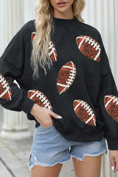 Explore More Collection - Sequin Football Patch Dropped Shoulder Sweatshirt