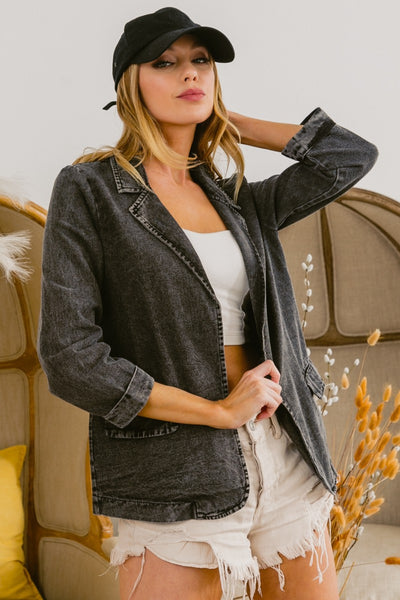 Explore More Collection - BiBi Single Breasted Washed Denim Blazer